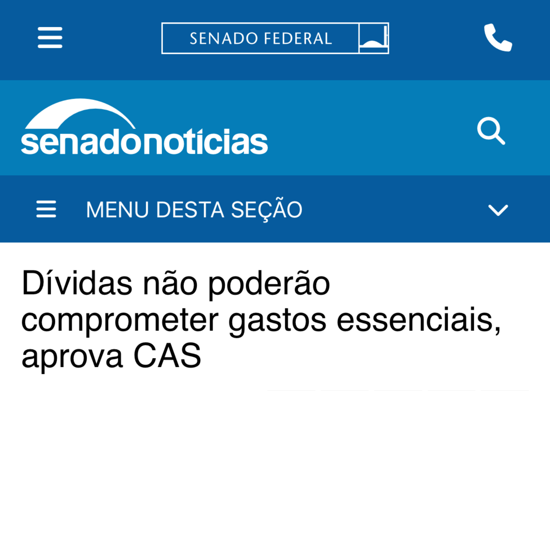 Manchete Senado Notícias: Dívidas não poderão comprometer gastos essenciais, aprova CAS