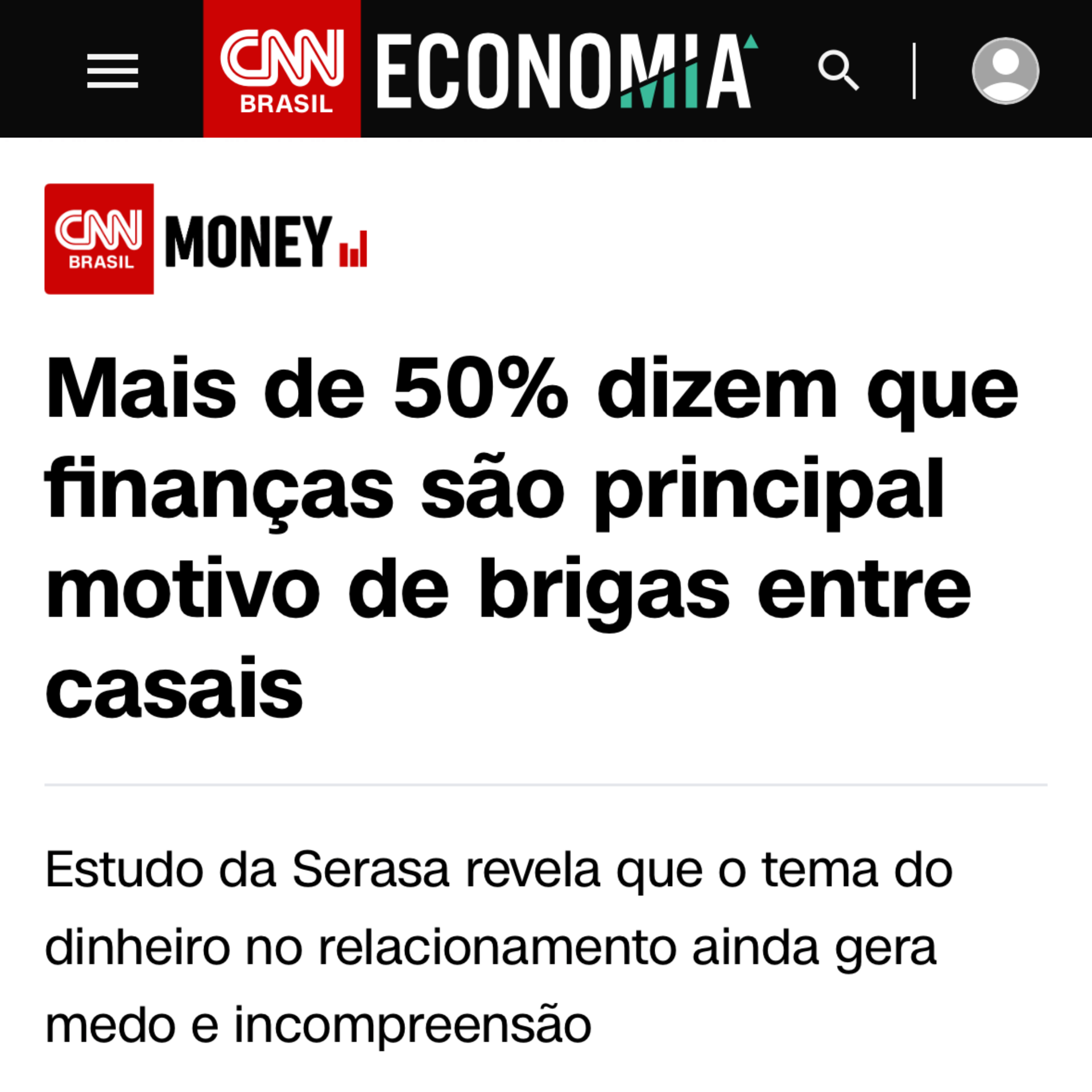 Manchete CNN Money: Mais de 50% dizem que finanças são o principal motivo de brigas entre casais